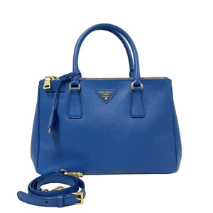 Prada Galleria Blue Saffiano Leather Double Zip Tote Bag with Crossbody Strap