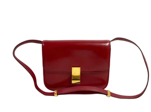 Celine Medium Classic Box Calfskin Shoulder Bag – Red