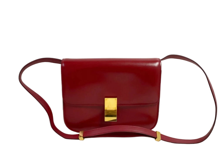 Celine Medium Classic Box Calfskin Shoulder Bag – Red