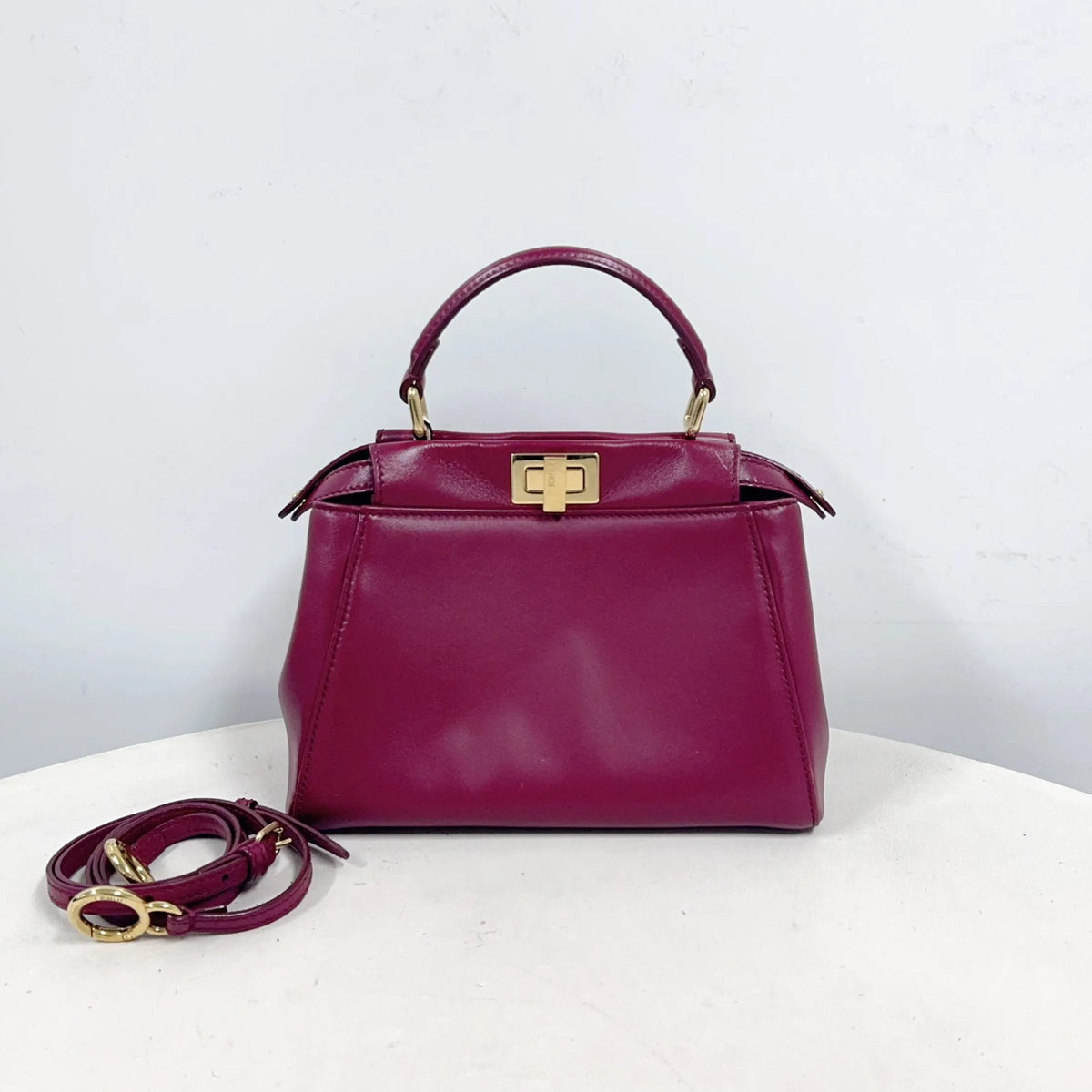 Fendi Dark Red Burgundy Leather Mini Peekaboo Top Handle Bag