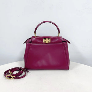 Fendi Dark Red Burgundy Leather Mini Peekaboo Top Handle Bag