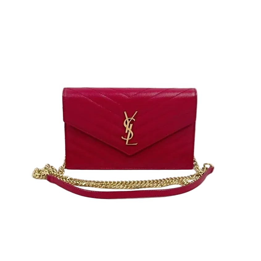 Saint Laurent Monogram Envelope Wallet on Chain – Red Leather