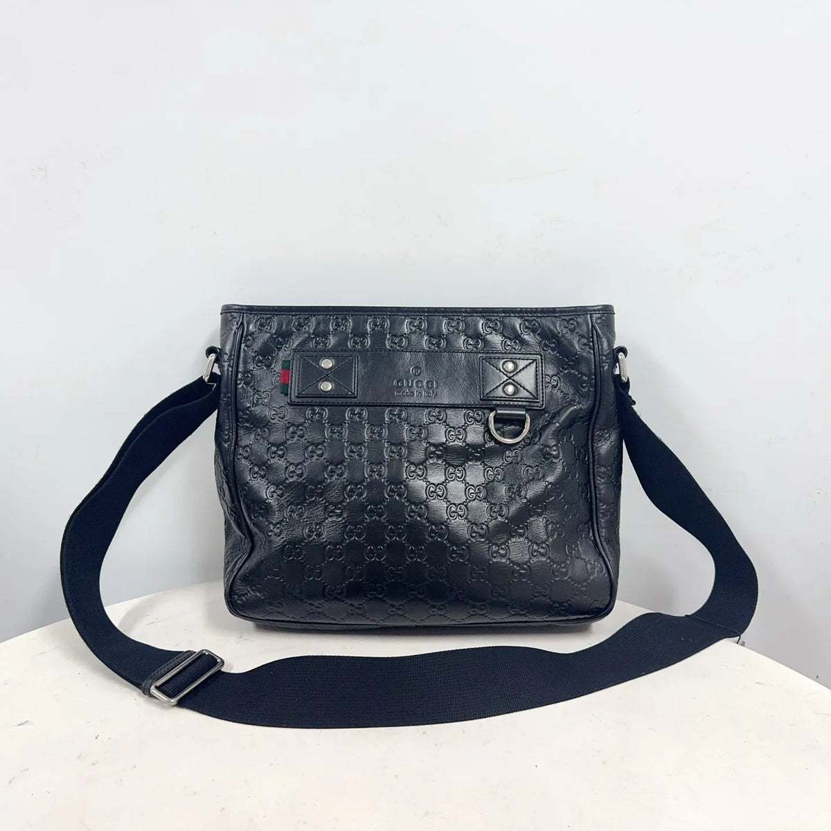 Gucci GG Embossed Black Leather Crossbody Unisex Messenger Bag