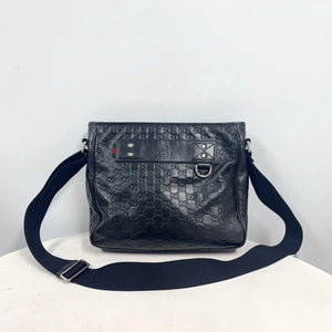 Gucci GG Embossed Black Leather Crossbody Unisex Messenger Bag