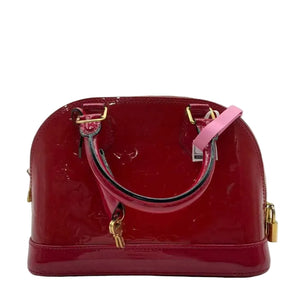 Louis Vuitton Alma Monogram Vernis Red Top Handle Bag with Strap - Excellent