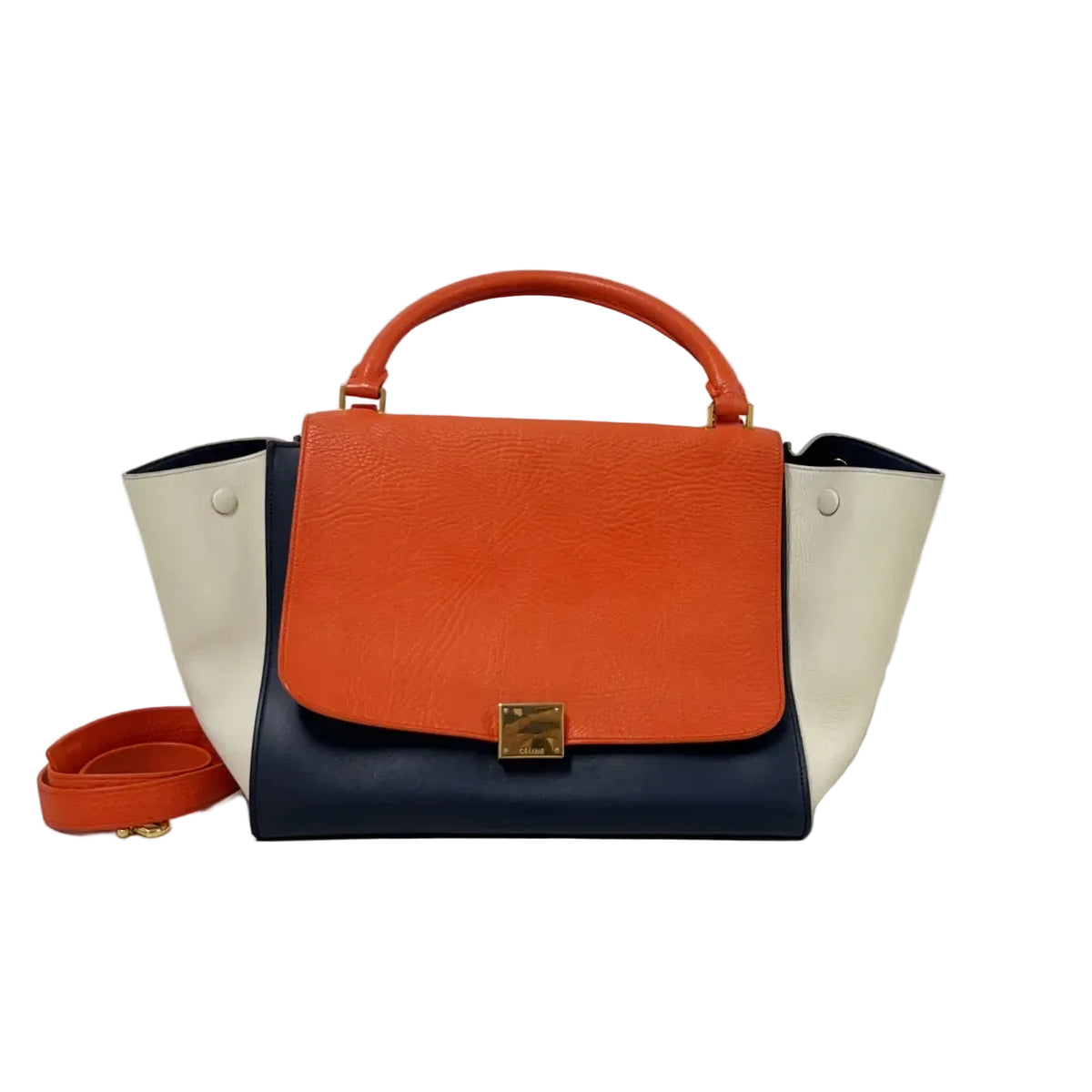Celine Trapeze Tricolor Leather Top Handle Bag – Orange, Navy & Ivory