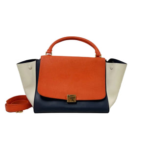 Celine Trapeze Tricolor Leather Top Handle Bag – Orange, Navy & Ivory