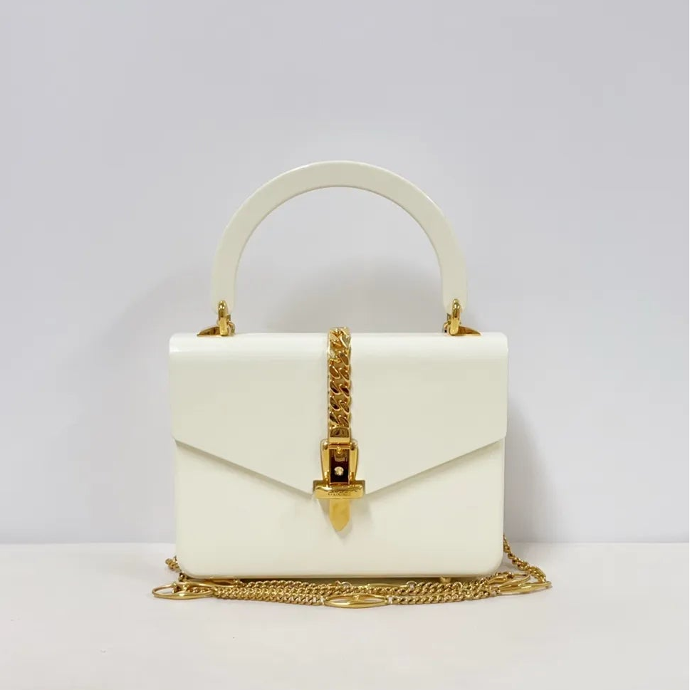 Gucci Acrylic Mini Sylvie 1969 Handle Bag - Ivory