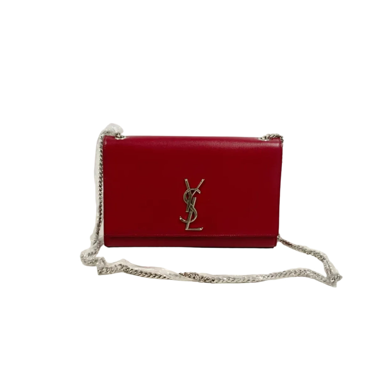Saint Laurent YSL Kate Chain Shoulder Bag – Red Leather with Silver Hardware