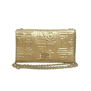 Fendi Baguette Gold Embossed Clutch Wallet on Chain Shoulder Bag