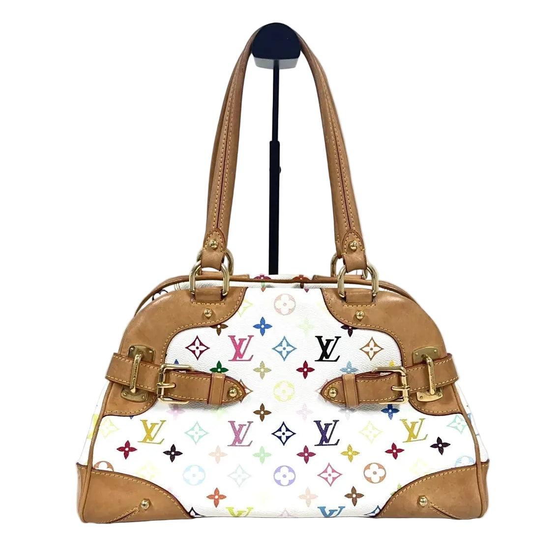 Collectible Y2K-era Louis Vuitton x Takashi Murakami Monogram Multicolore Claudia Handbag – White
