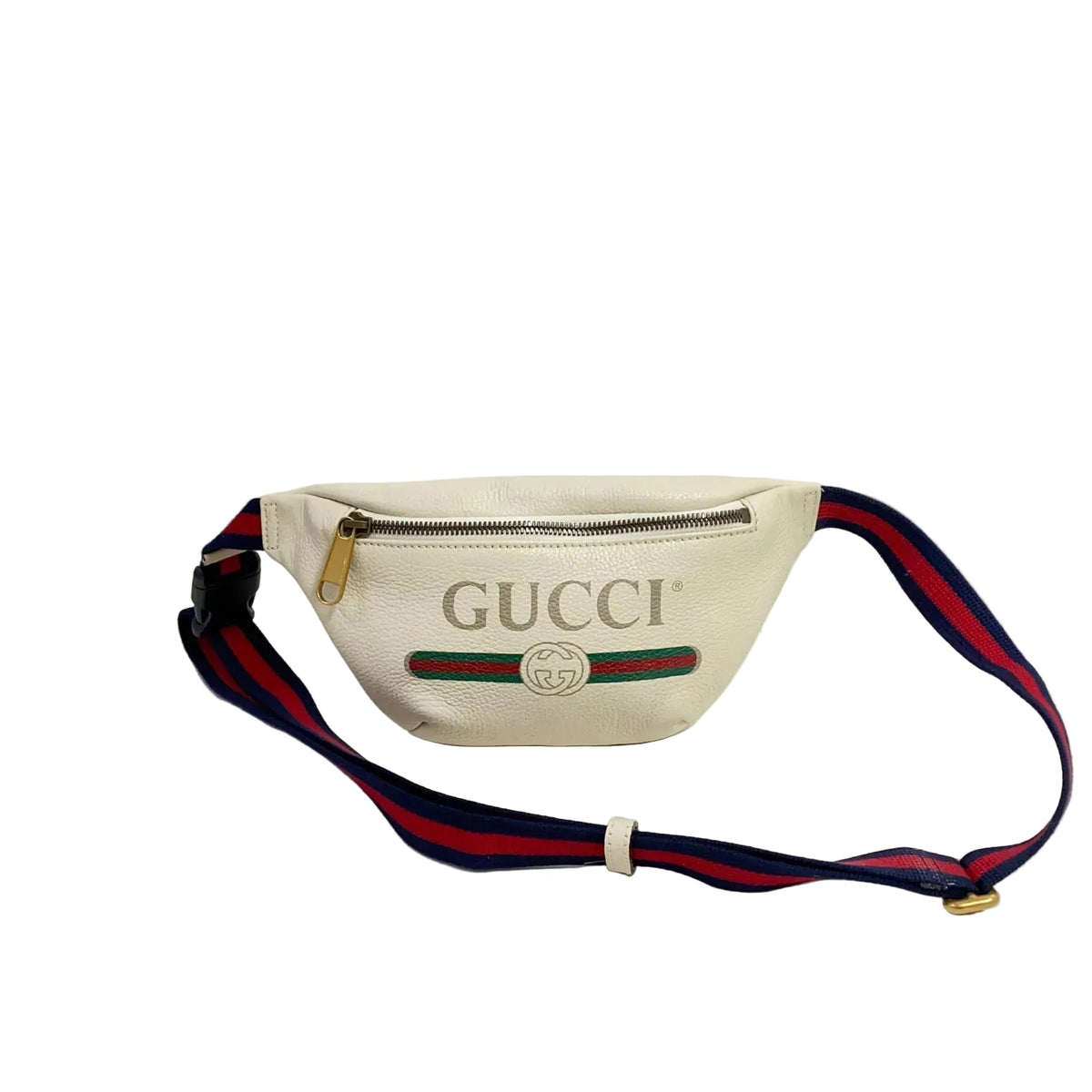Gucci Logo Print Pebbled Leather Belt Bag - Large Size / White