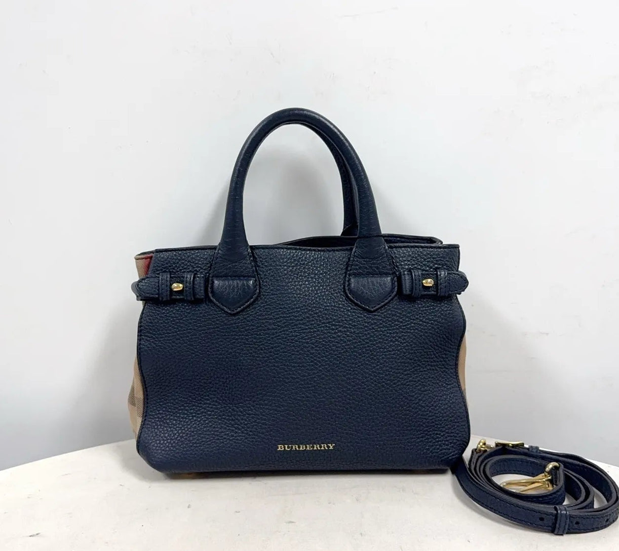 Burberry Banner Top Handle Tote Bag with Crossbody strap - Black