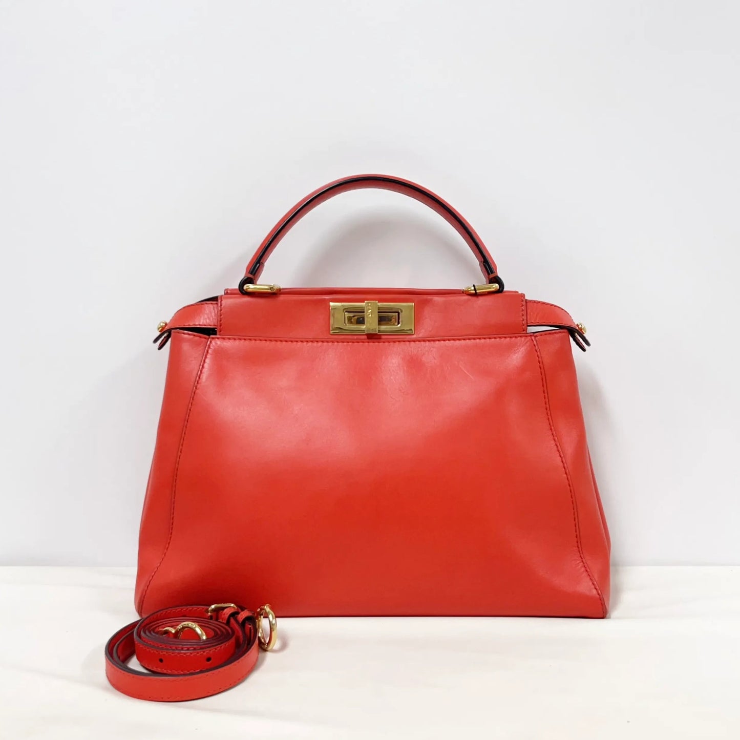 Fendi Medium Peekaboo Bag – Orange Leather with Pequin Stripe Interior