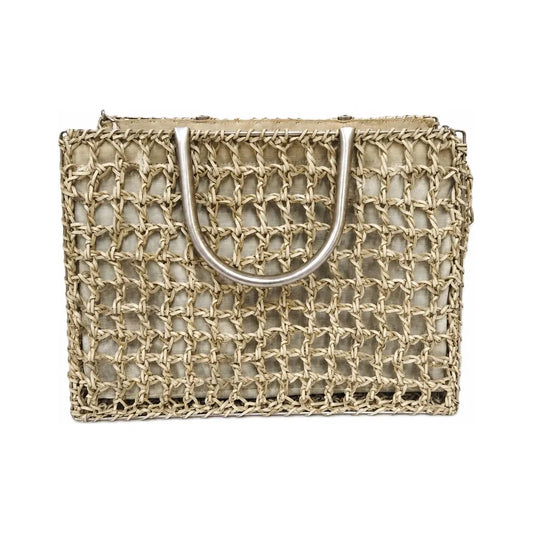 Rare Salvatore Ferragamo Metallic Gold Openwork Tote Top Handle Bag