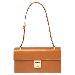 Salvatore Ferragamo Tan Leather Gancini Flap Shoulder Bag