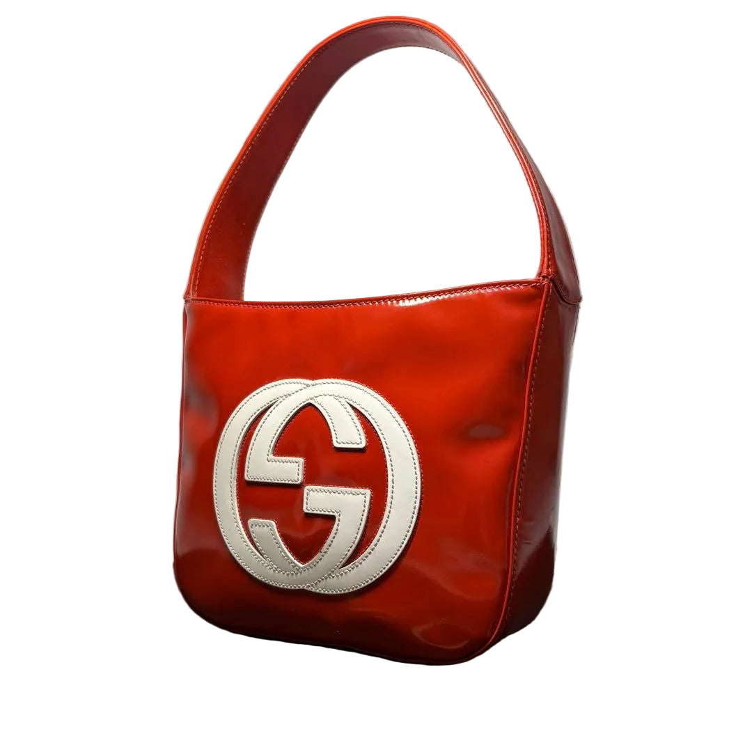 Gucci RARE Interlocking G Patent Leather Shoulder Bag – Orange/Red White - additional view 2