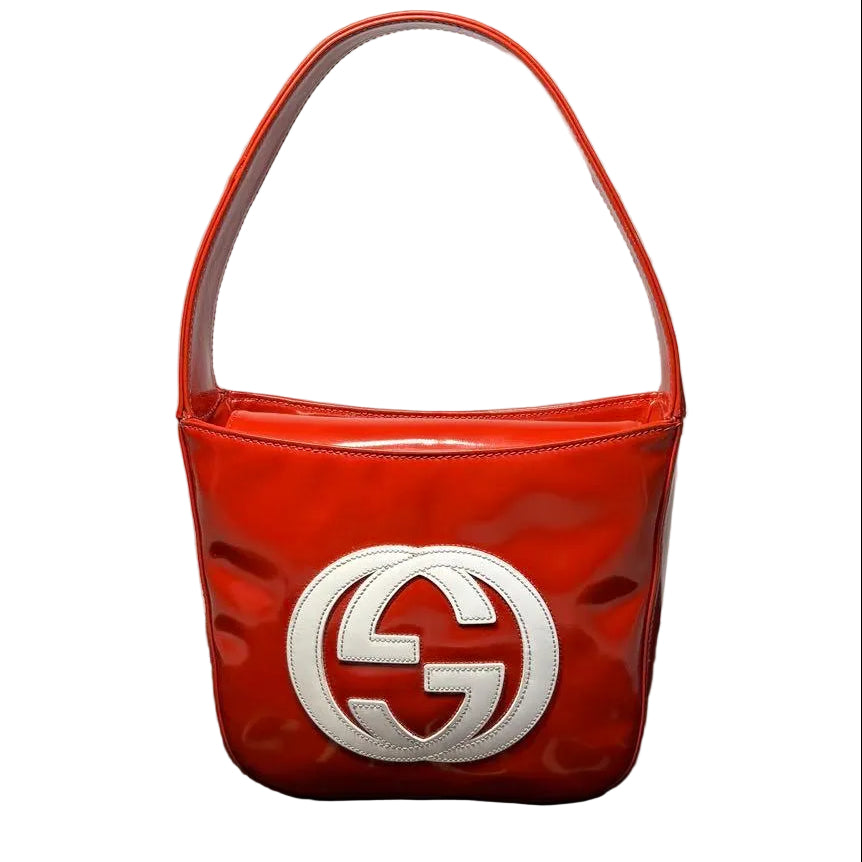 Gucci RARE Interlocking G Patent Leather Shoulder Bag – Orange/Red White