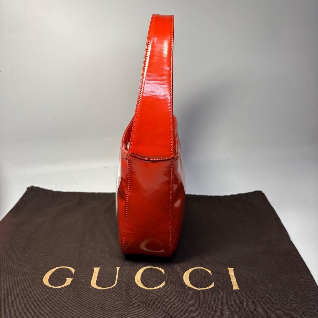 Gucci RARE Interlocking G Patent Leather Shoulder Bag – Orange/Red White - additional view 7
