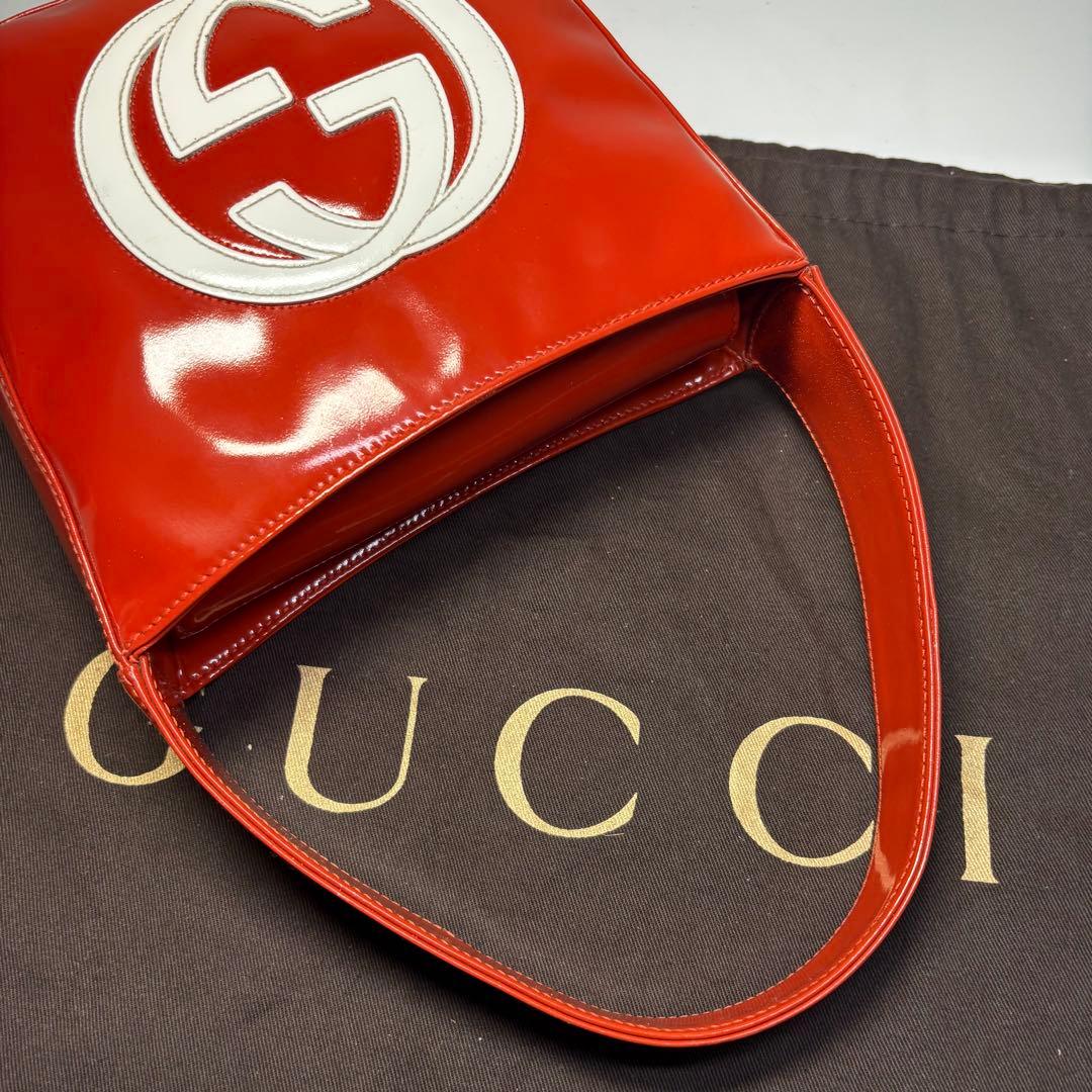 Gucci RARE Interlocking G Patent Leather Shoulder Bag – Orange/Red White - additional view 5