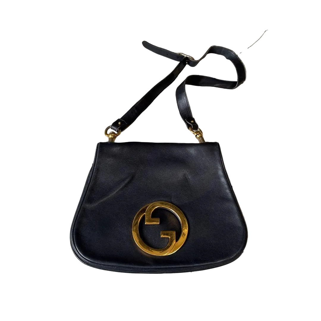 GUCCI OLD GUCCI 70s Full Leather Interlocking G Shoulder Bag,