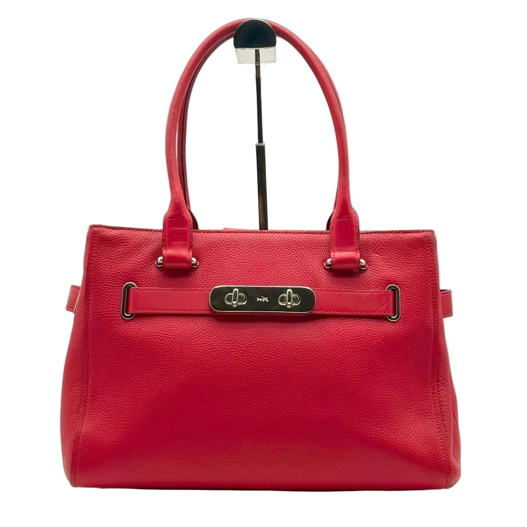 Coach Swagger Red Pebbled Leather Carryall Tote Bag