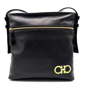 Salvatore Ferragamo Gancini Smooth Calf Leather Messenger Bag – Black