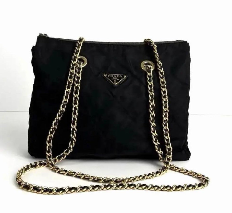 Prada Quilted Nylon Chain Shoulder Bag – Black