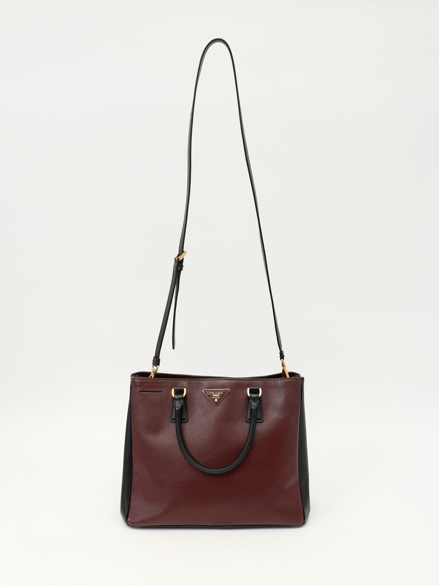 Prada Bibliothèque Saffiano Leather Tote – Bordeaux & Black - additional view 7