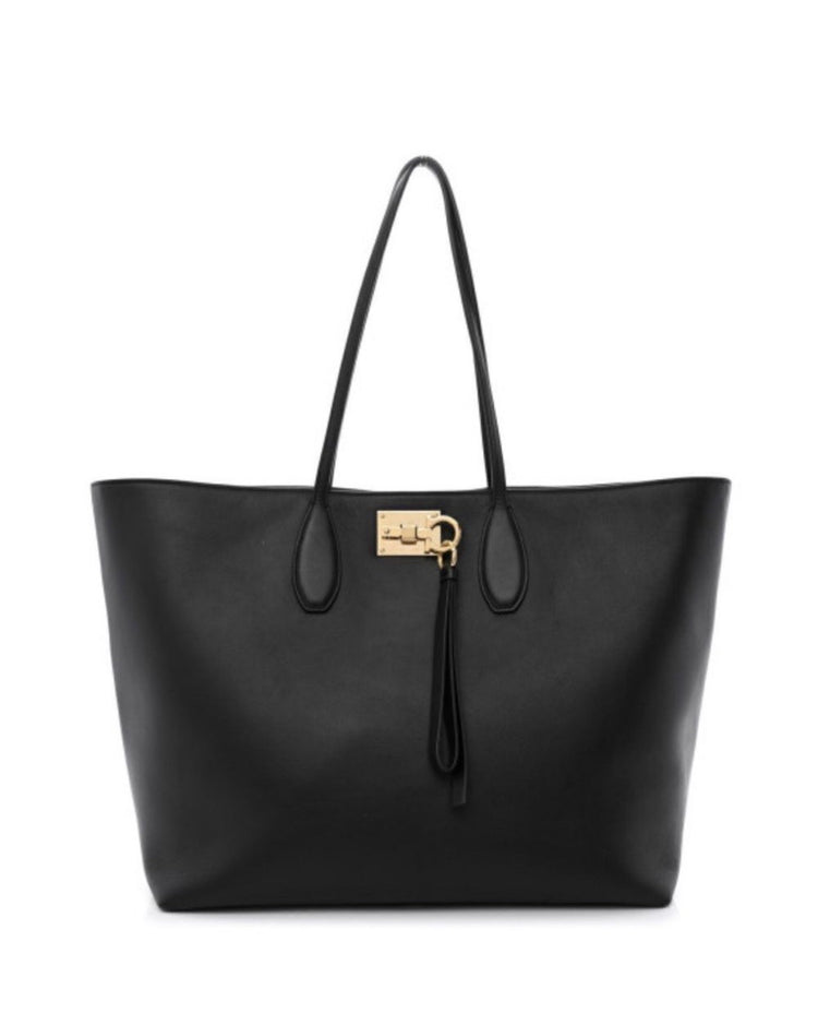 Salvatore Ferragamo Black Tote Bag Gold Hardware