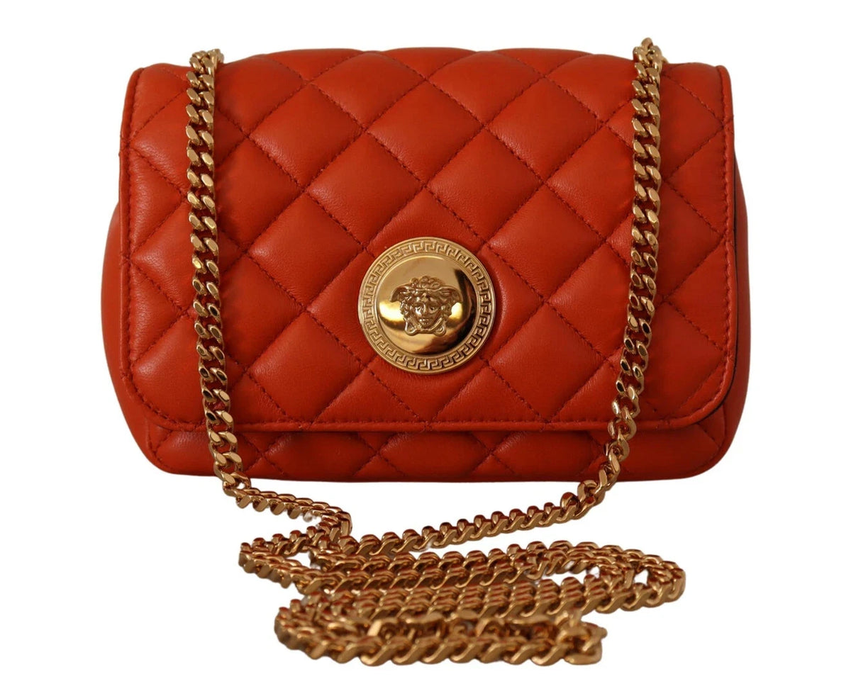 Versace Medusa Quilted Leather Chain Crossbody Bag – Orange