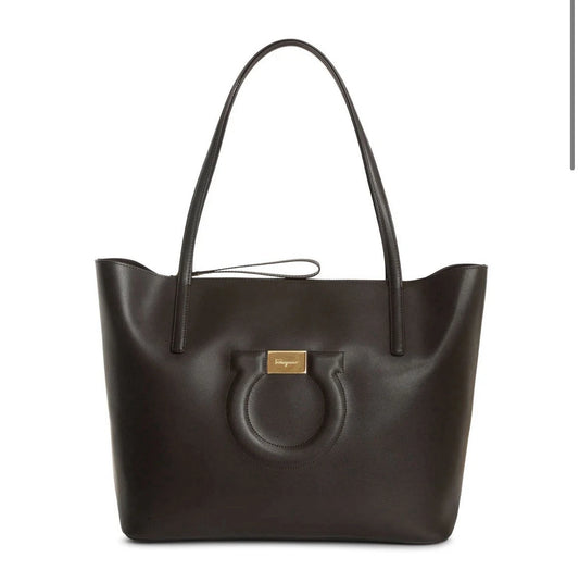 Salvatore Ferragamo Chocolate Brown City Tote Bag Excellent