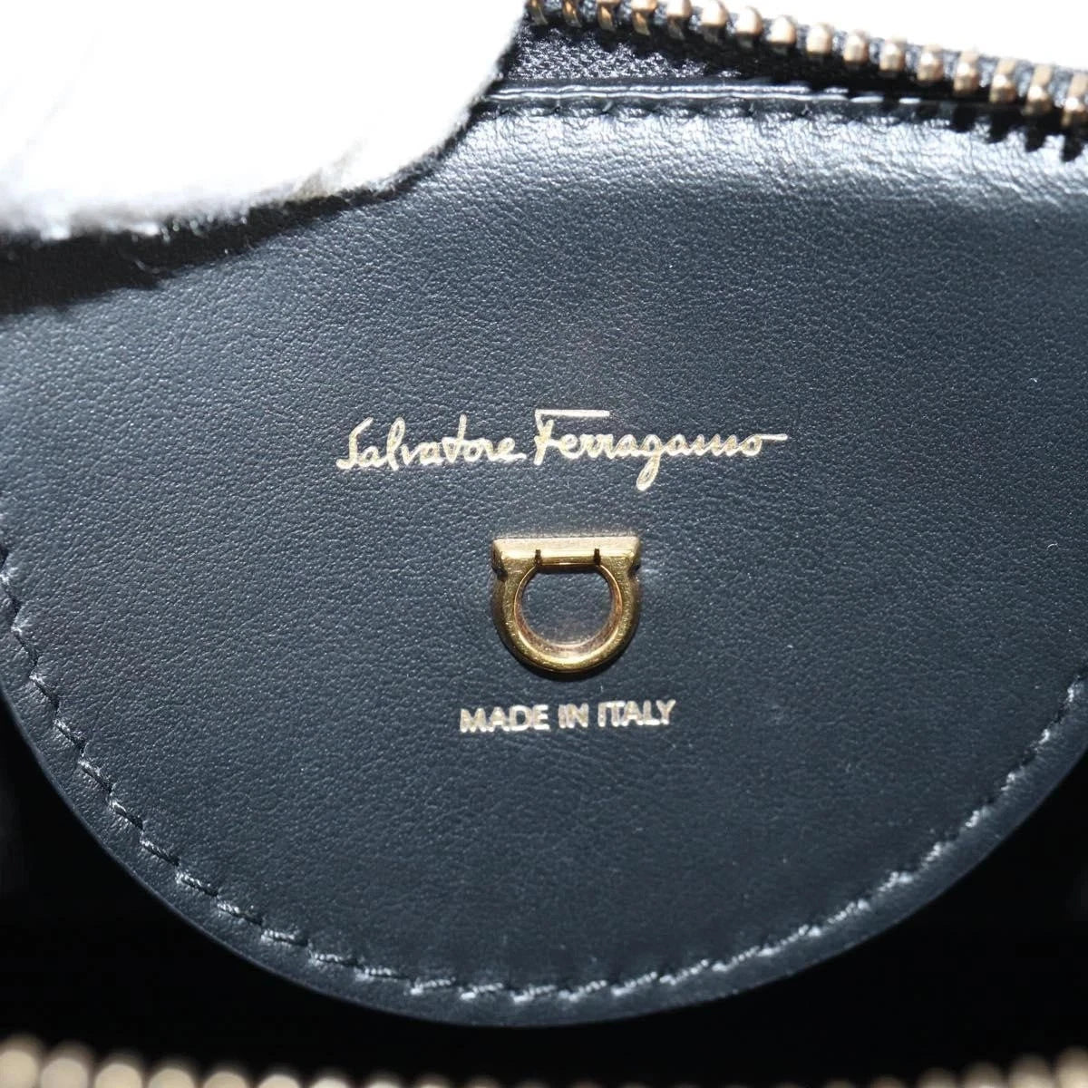 Salvatore Ferragamo Gancini Hand Bag Satchel Black Pebbled Calfskin Leather - additional view 7